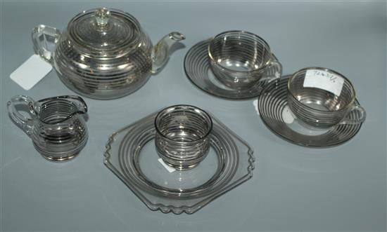 Post war glass and silver banded Batchelors tea service  comp. tea pot, cream jug & two cups and saucers